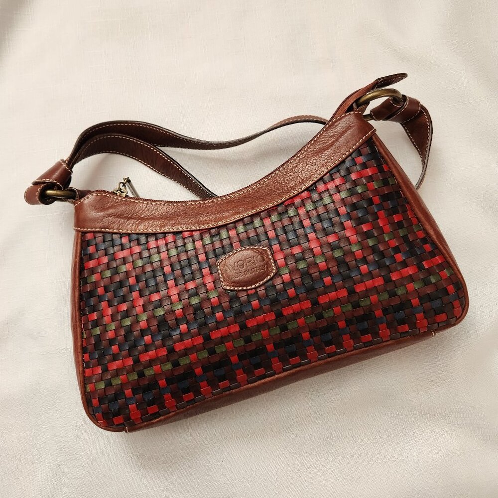 Vera Pelle Avorio Italy Leather Brown/ Multicolor Lady Crossbody/ Shoulder Purse